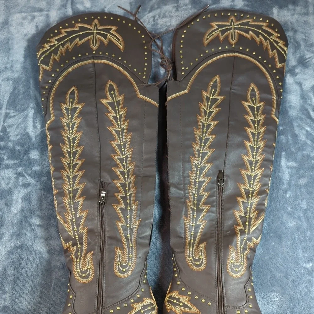 Women Thigh High Over the Knee Boot Size 10 Side Zipper Embroidery Cowgirl Boot